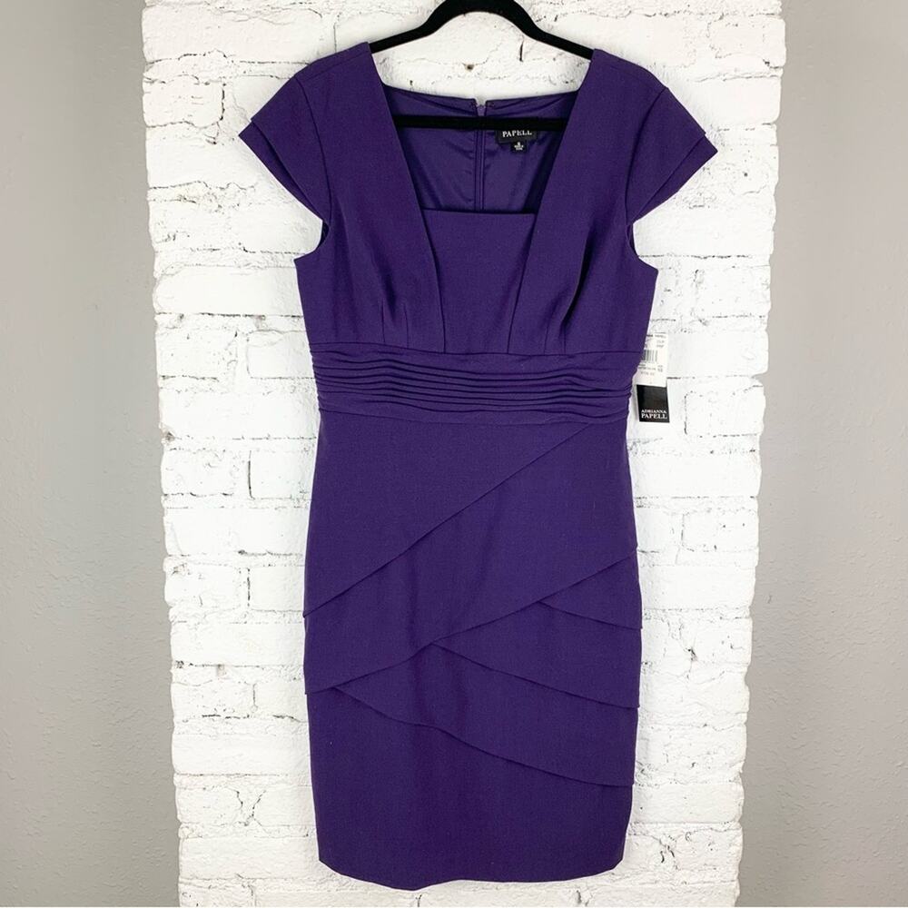 Adrianna Papell Purple Semi Shutter Tuck Tiered Dress 10 NWT